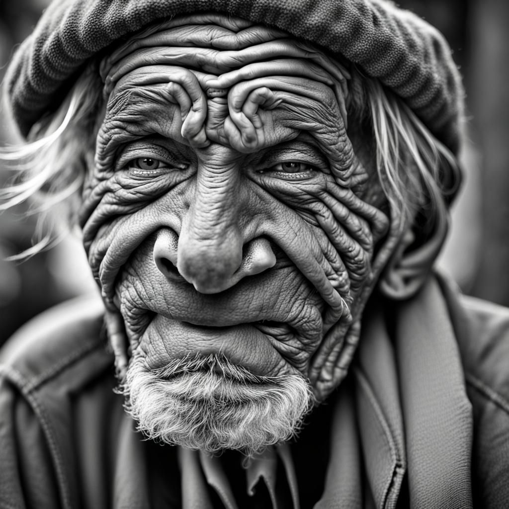 Black and White Portrait of a Smiling Homeless Man