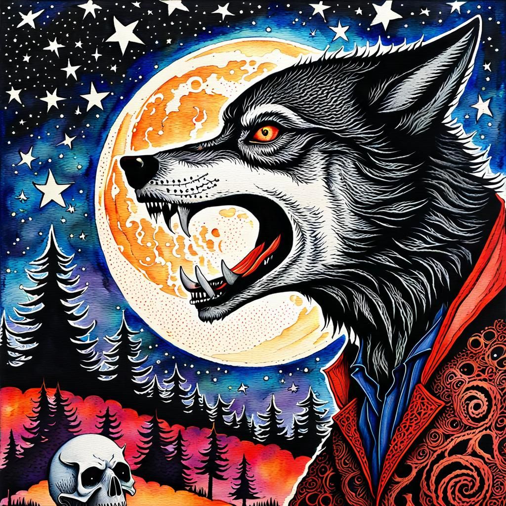 Gothic Watercolor Dracula Werewolf Transformation
