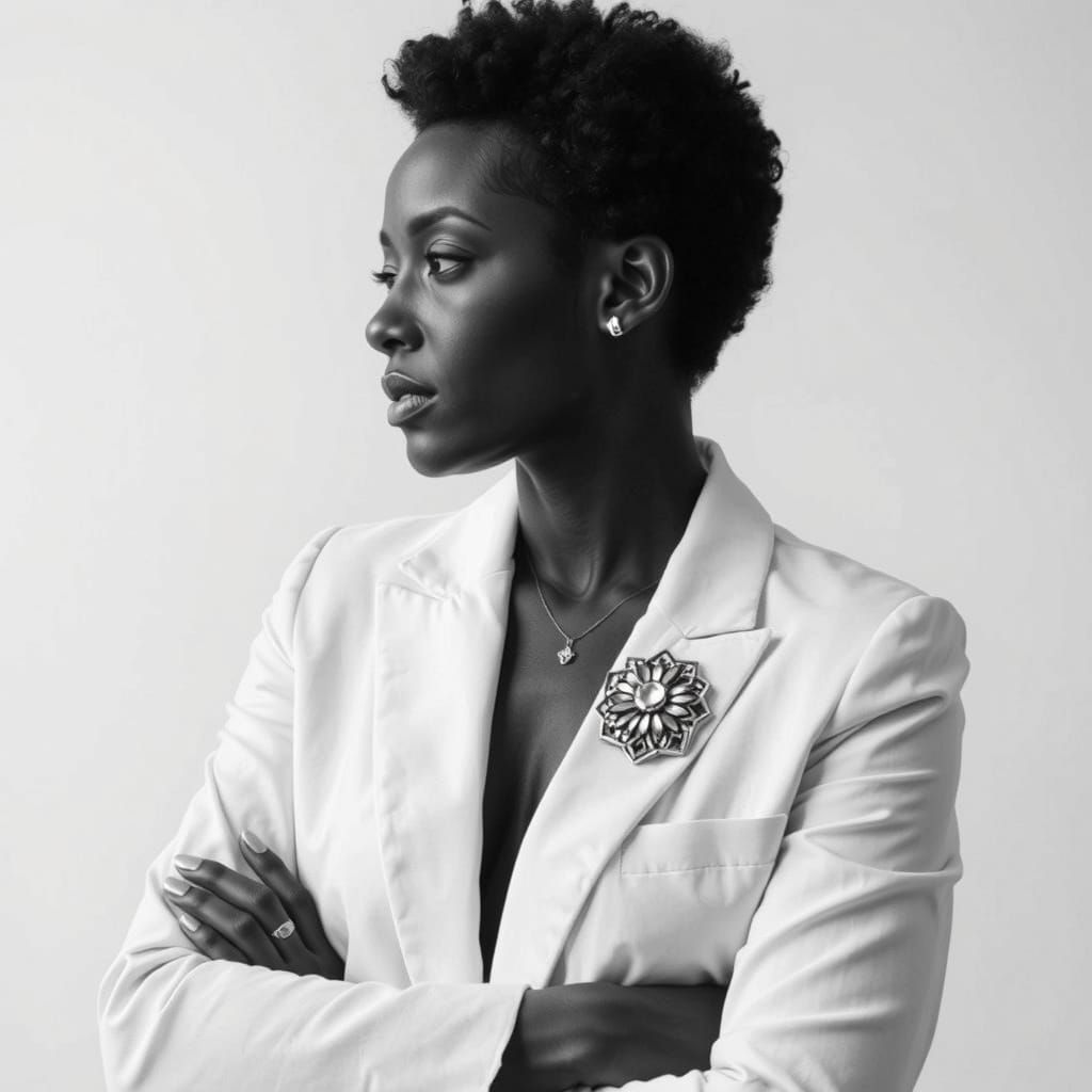 Elegant Black and White Portrait of Confident Woman