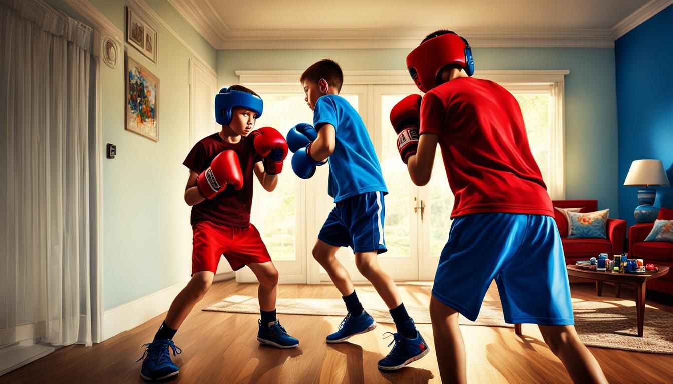 Boys Boxing in House as Action Painting