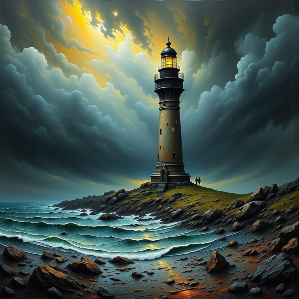 Lighthouse in Storm as Impasto Painting