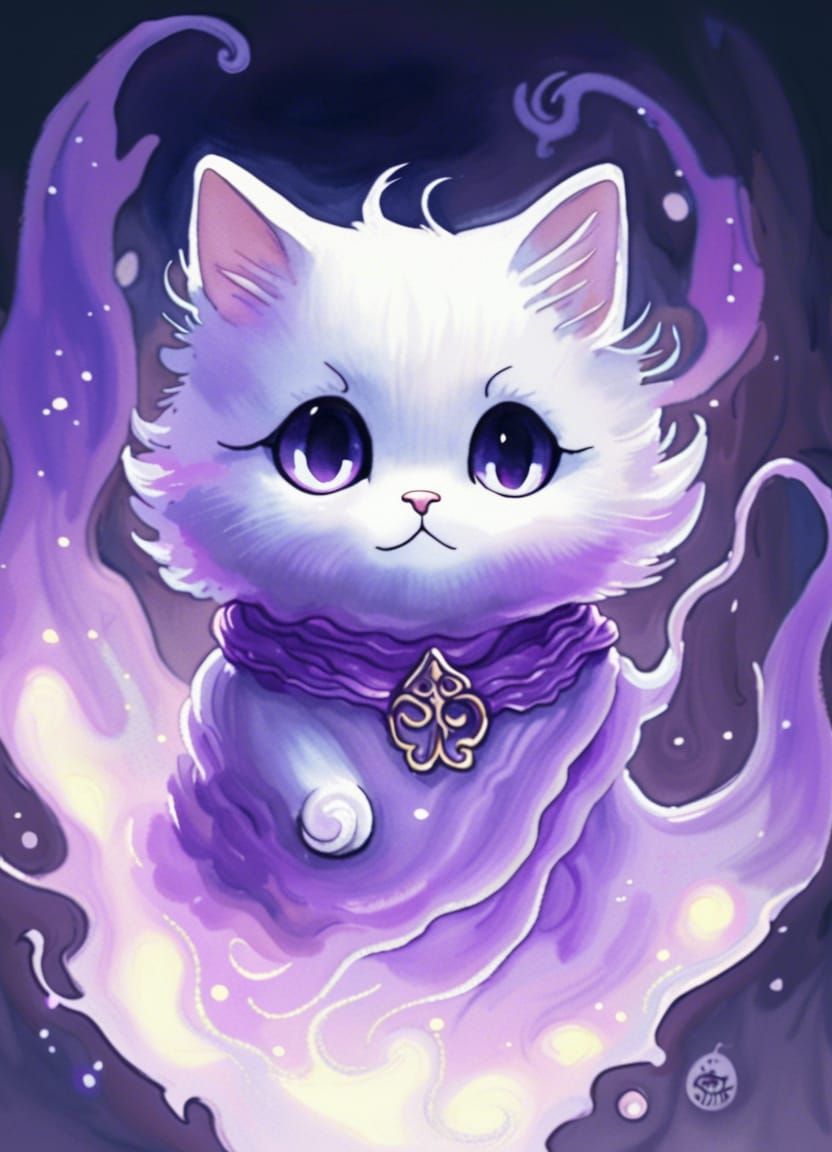 Ethereal Cat Ghost in Watercolor Style