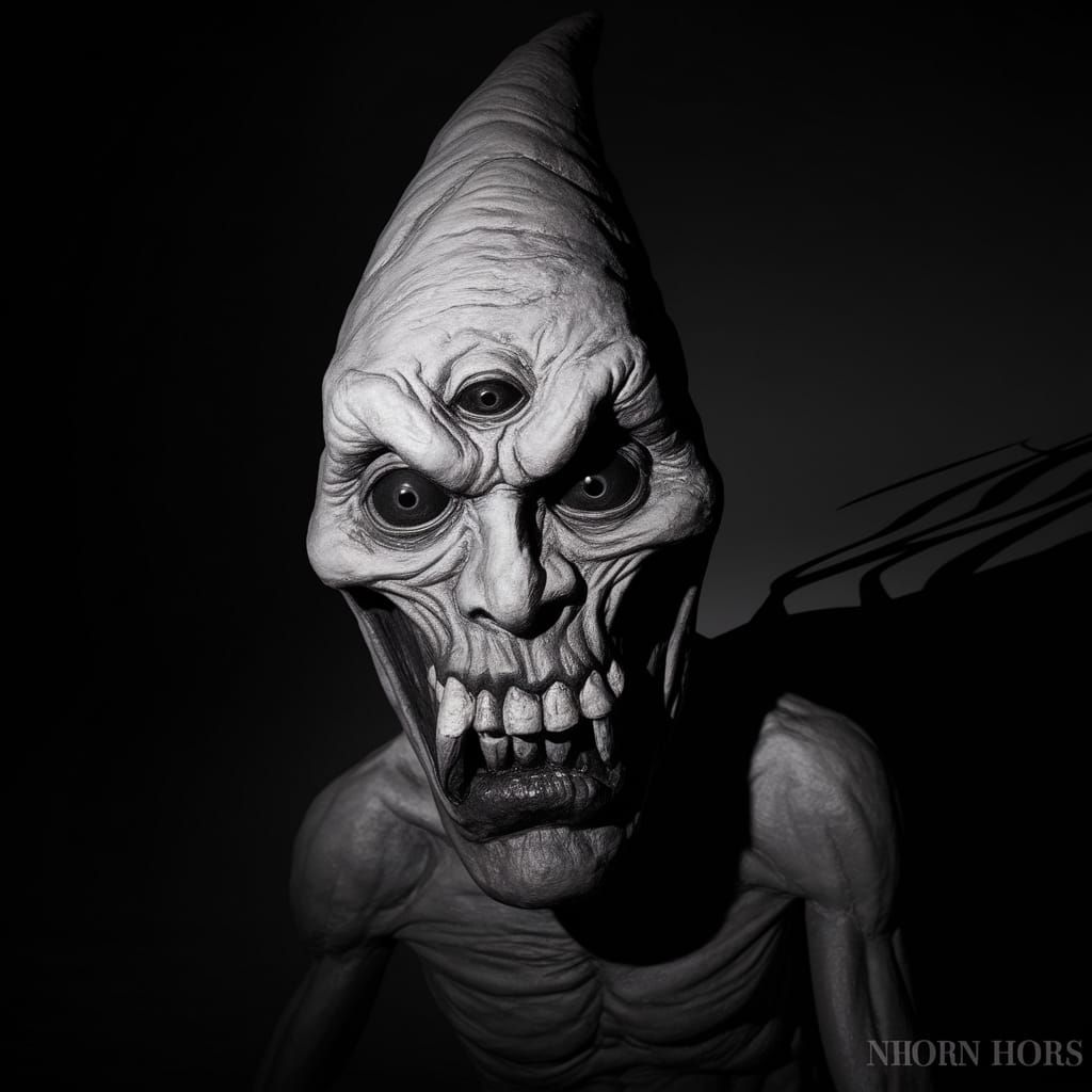 Surreal Noir Horror Figure Looms in Dark, High-Contrast Blac...