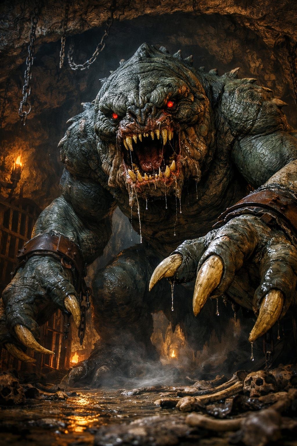 Massive Rancor Creature in Dim Cave