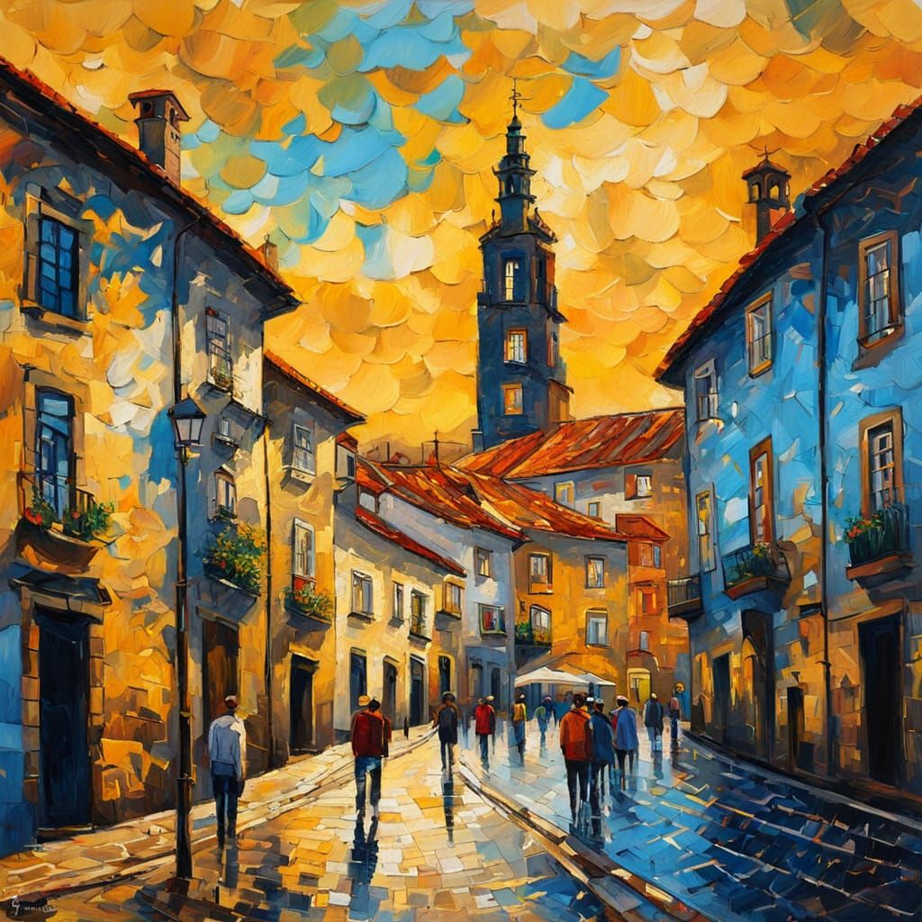 Braga, Portugal Cityscape in Neo-Impressionist Style