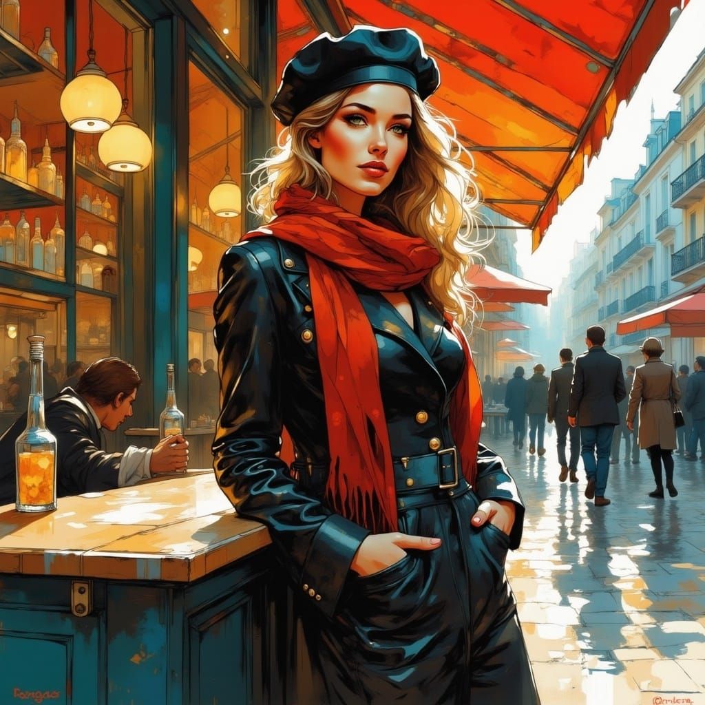 Stylish Parisian Woman in Impasto Painting Style