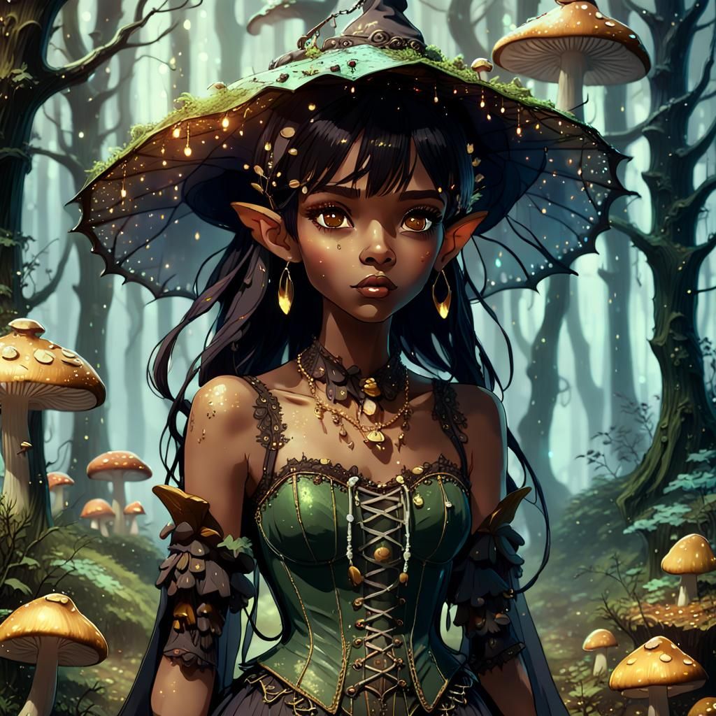 Ethereal Wood Elf Witch in Rainy Forest