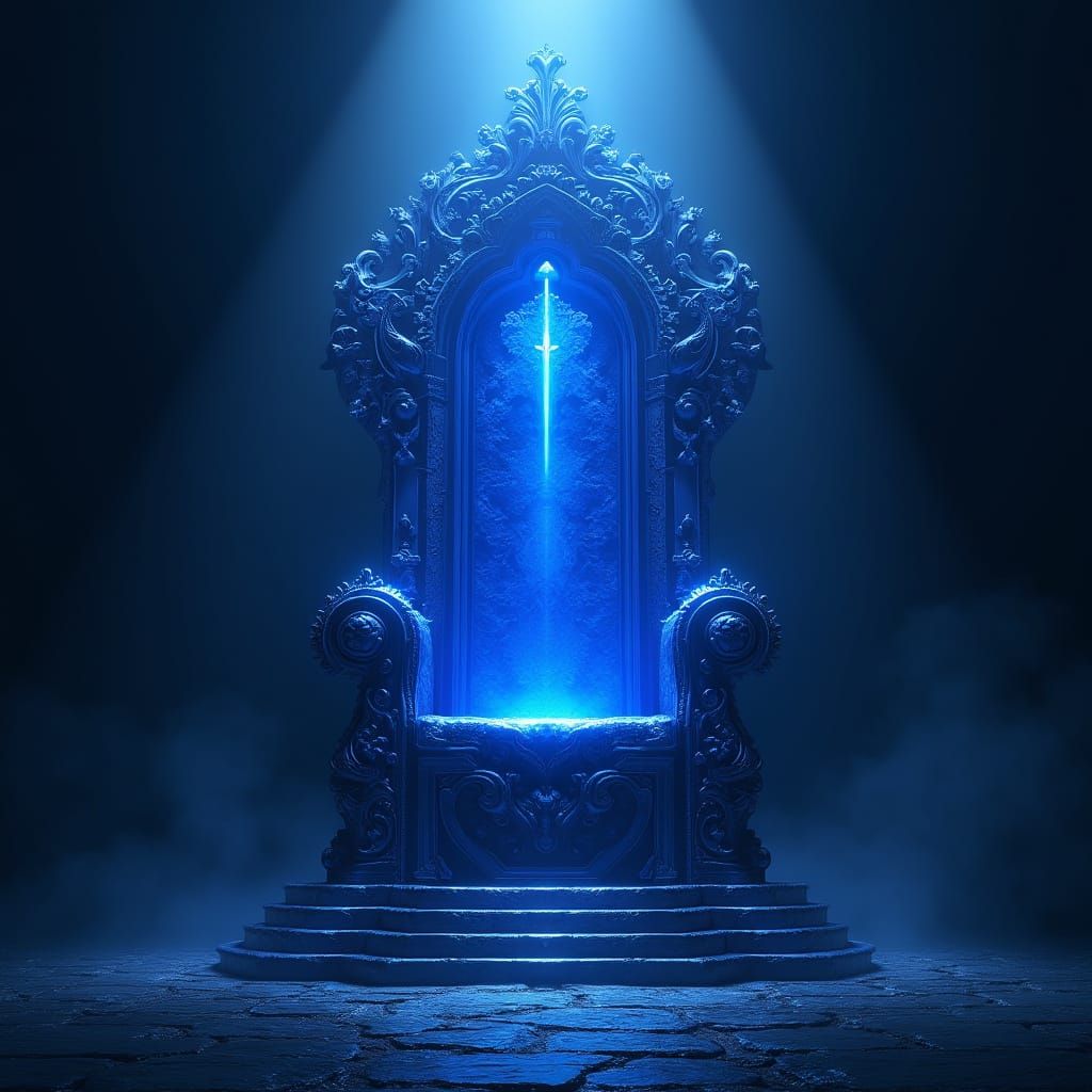 Majestic Sapphire Throne Radiates Ethereal Glow in Spotlight