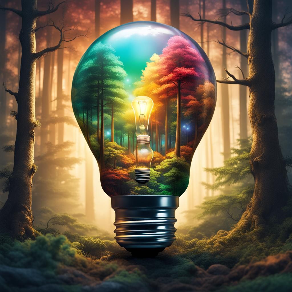 Enchanted Forest Inside Lightbulb: Hyperrealistic Concept Ar...