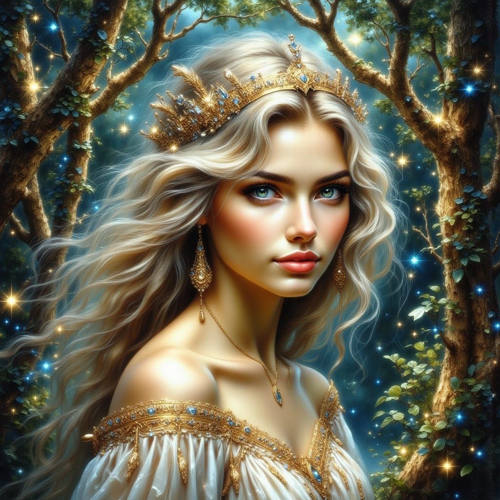 Goddess in Ethereal Grove, Art Nouveau Style