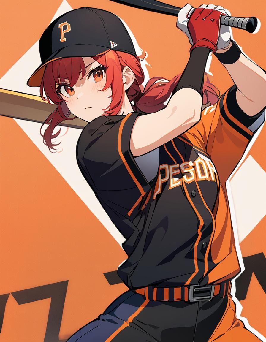 Red-Haired Fox Girl Baseball Player in Persona Style