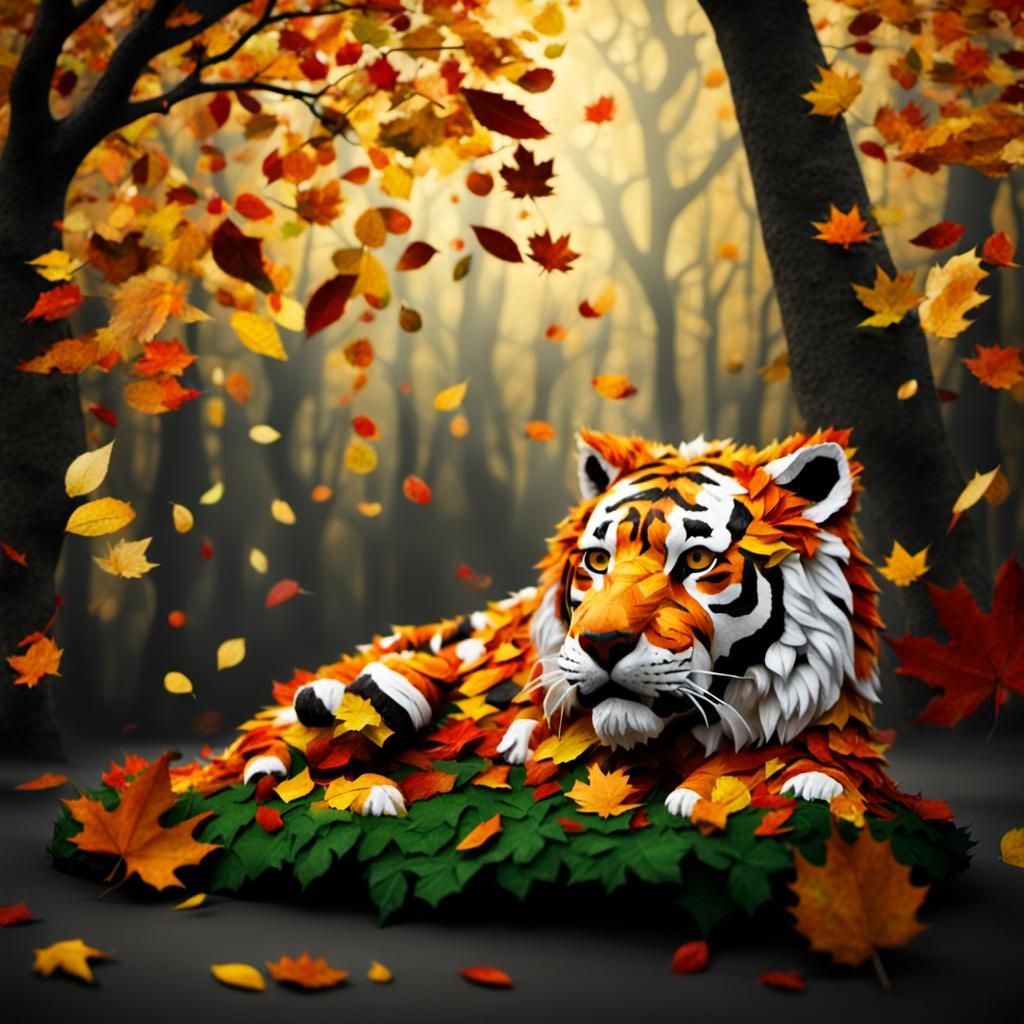 Autumnal Tiger: A Mosaic of Fall Foliage