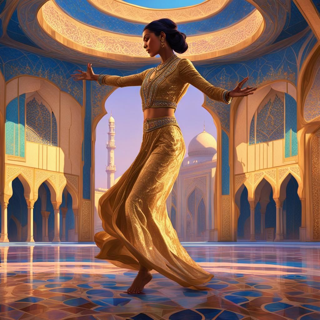 Veiled Woman's Middle Eastern Dance in Dreamlike Palace