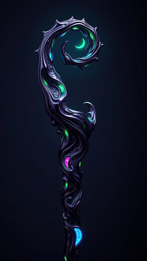 Mystical Staff of Polished Purple Metal in Biomechanical Fus...