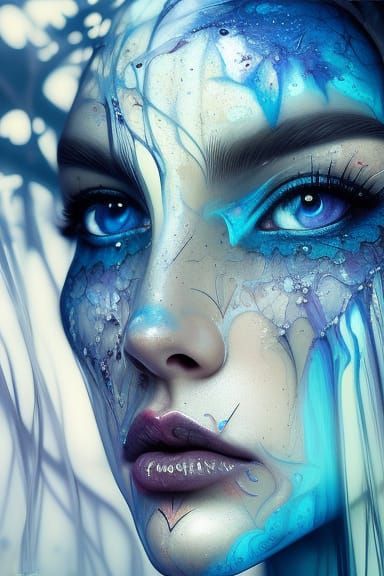 Elf Girl Portrait with Blue Flowers, Digital Art