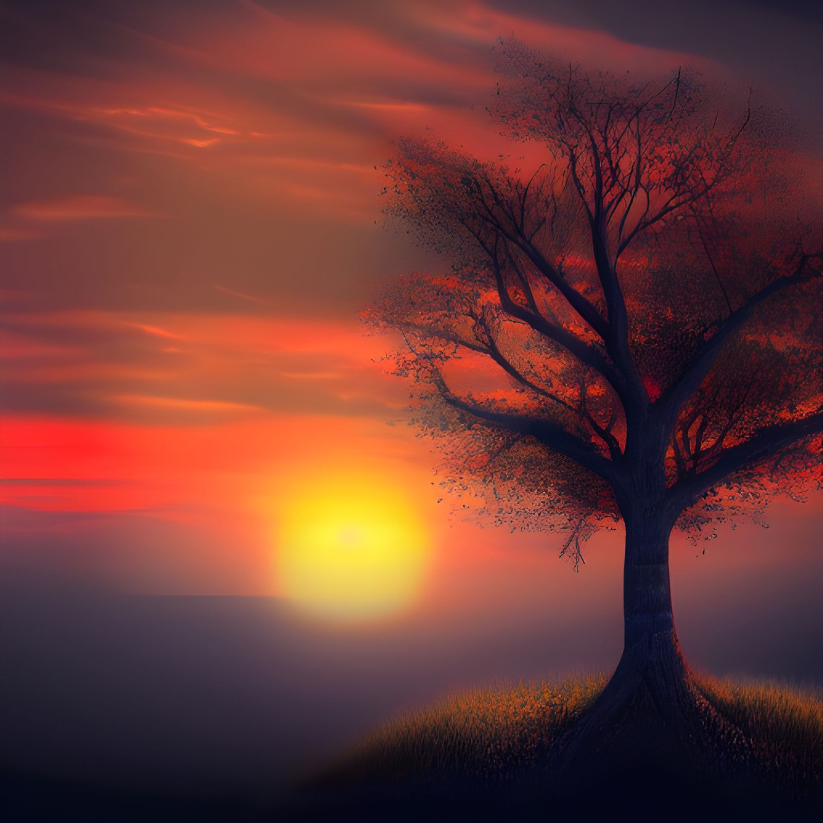 Sunset Tree: Detailed Matte Painting
