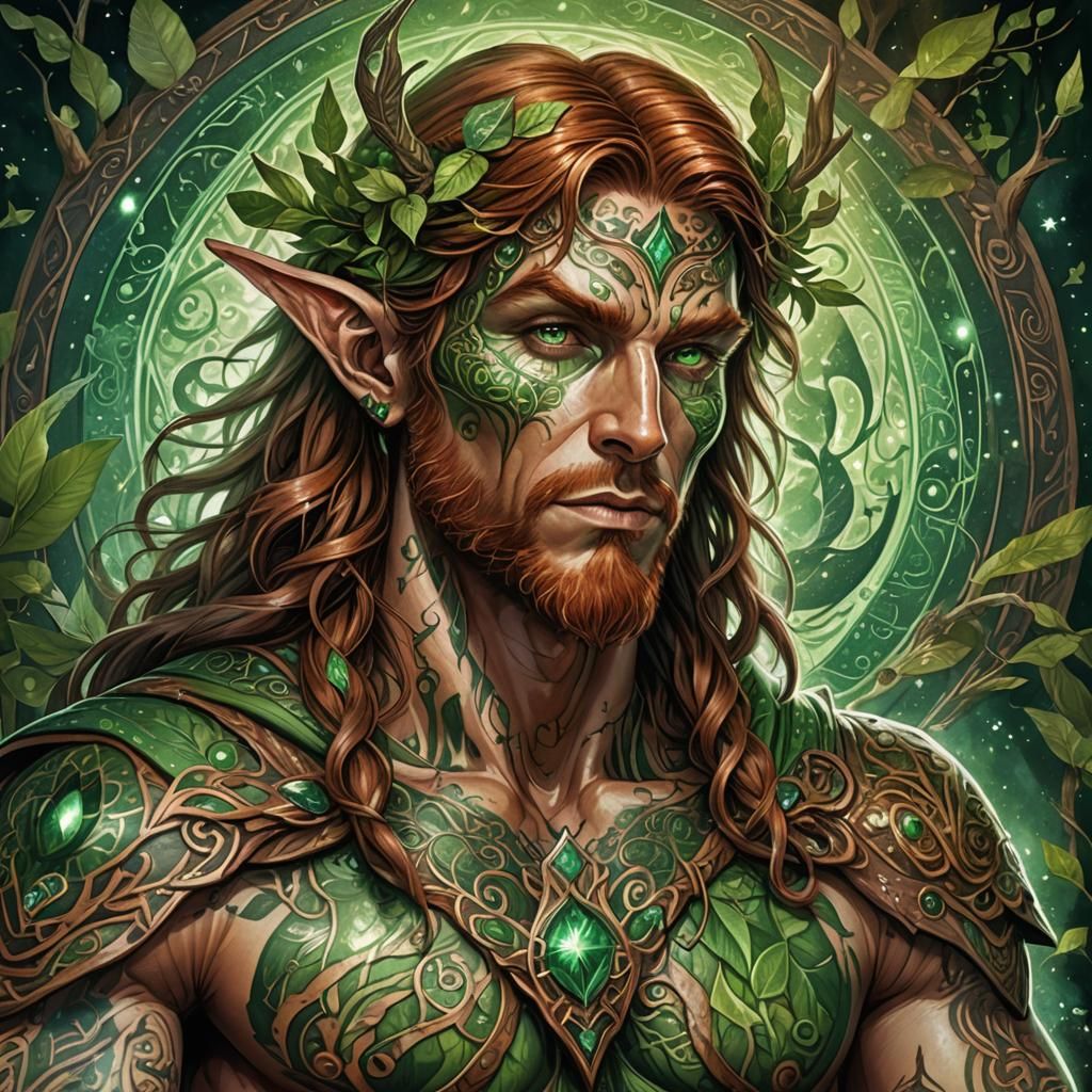 Wood Elf Druid with Astral Tattoos: Holographic Illustration