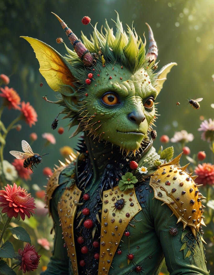 Green Creature with Bees and Honey Corncob