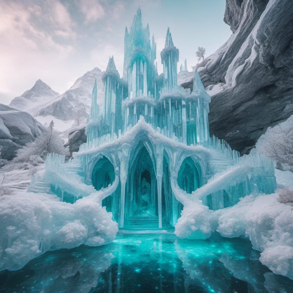Hyperrealistic Ice Castle with Intricate Detail