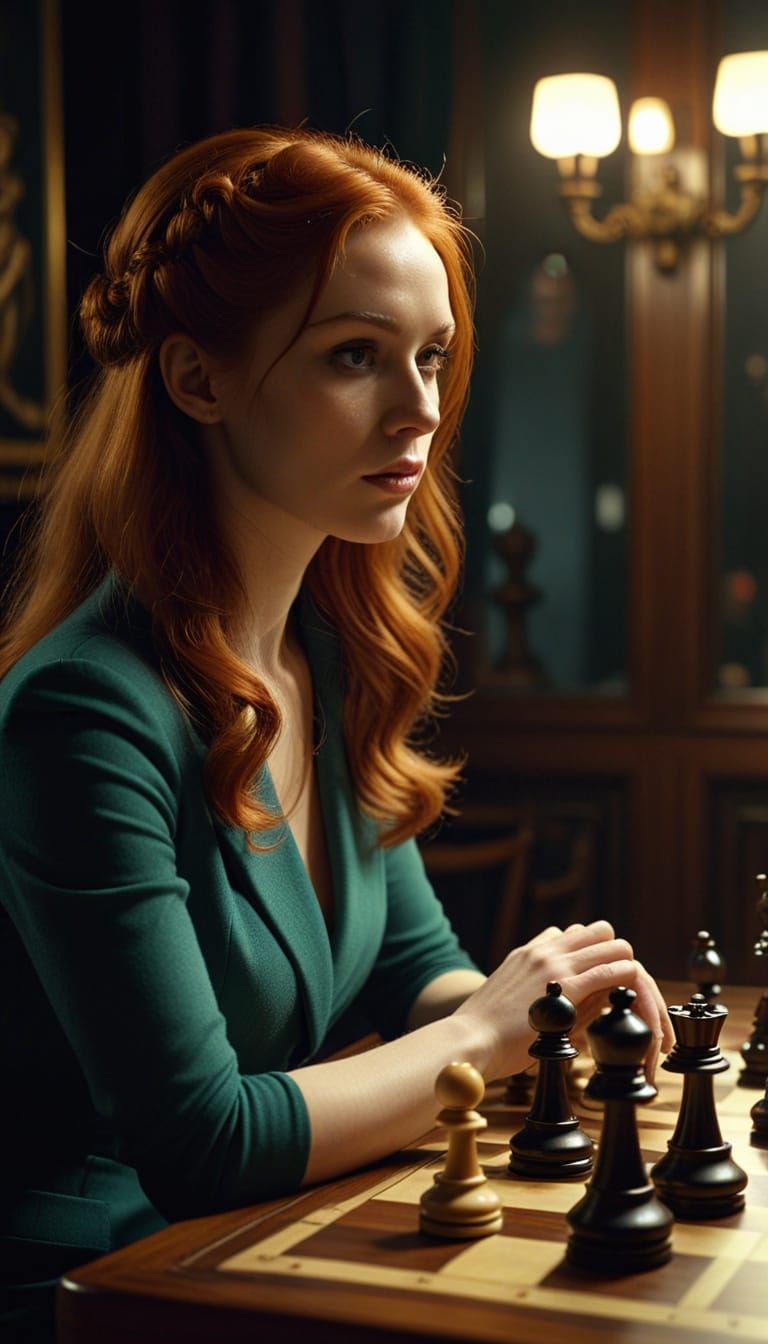 Redhead Plays Chess in Theater, Soviet Realism Style