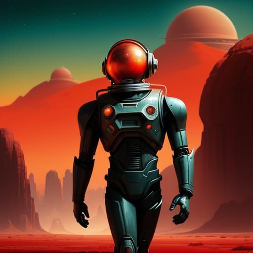 Retro Sci-Fi Robot on Alien Planet
