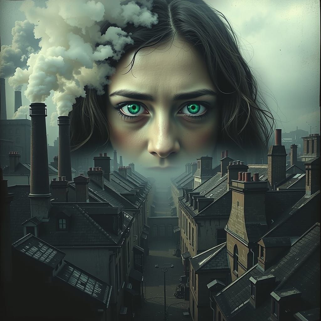 Surreal 19th Century Townscape with Emerald Eyes