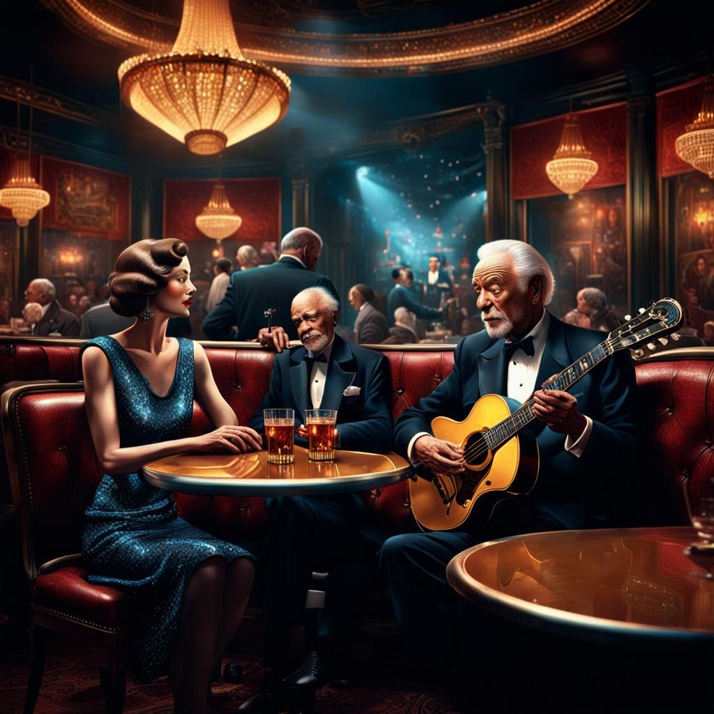 Nightclub Jazz Guitarist in Digital Matte Painting Style