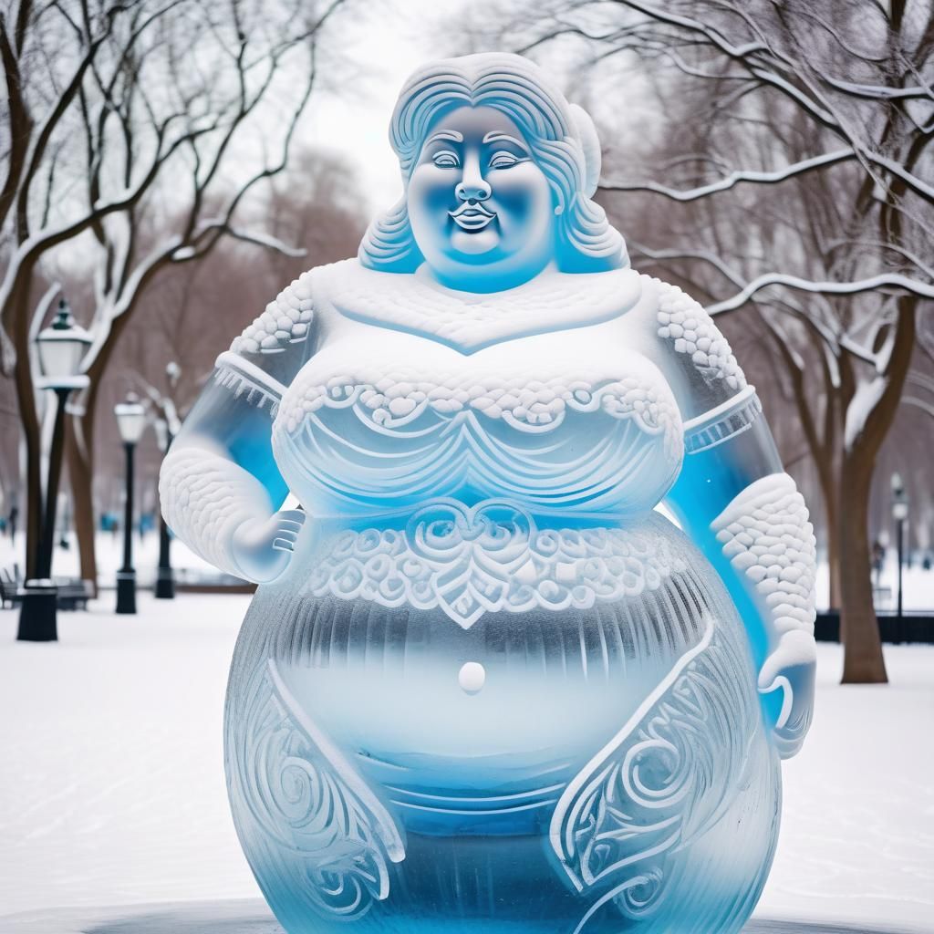 Elaborate Ice Sculpture of a Curvy Woman in Winter Park