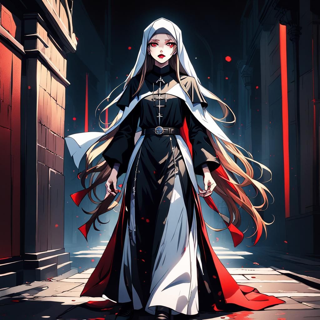 Anime Woman in Edgy Nun Outfit