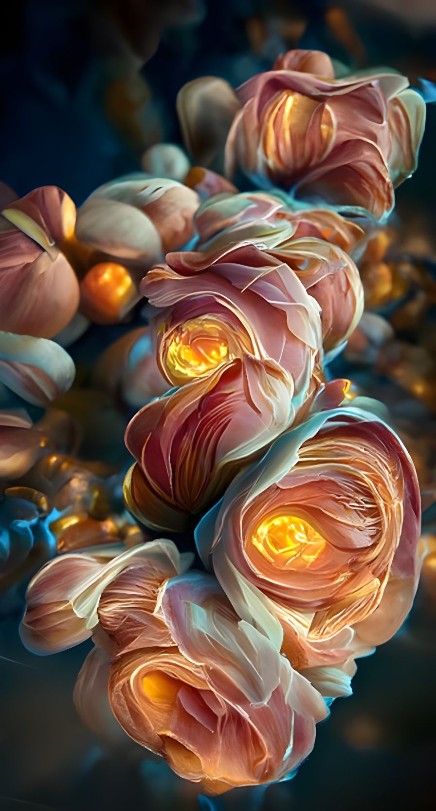 Luminous Peach Ranunculus Flowers in Hyperrealistic Film Pho...