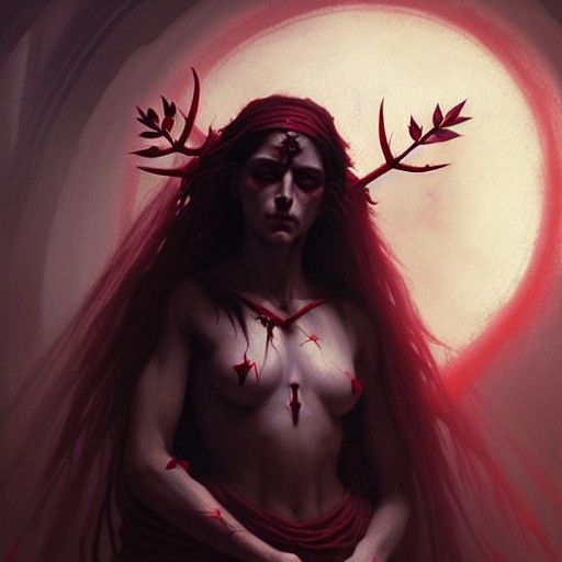 Goddess on Cross with Rose Thorns in Dark Fantasy Style