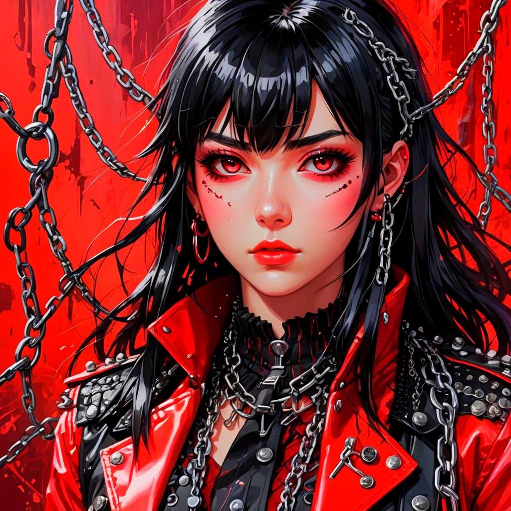 Anime Girl with Red Eyes and Gothic Fashion