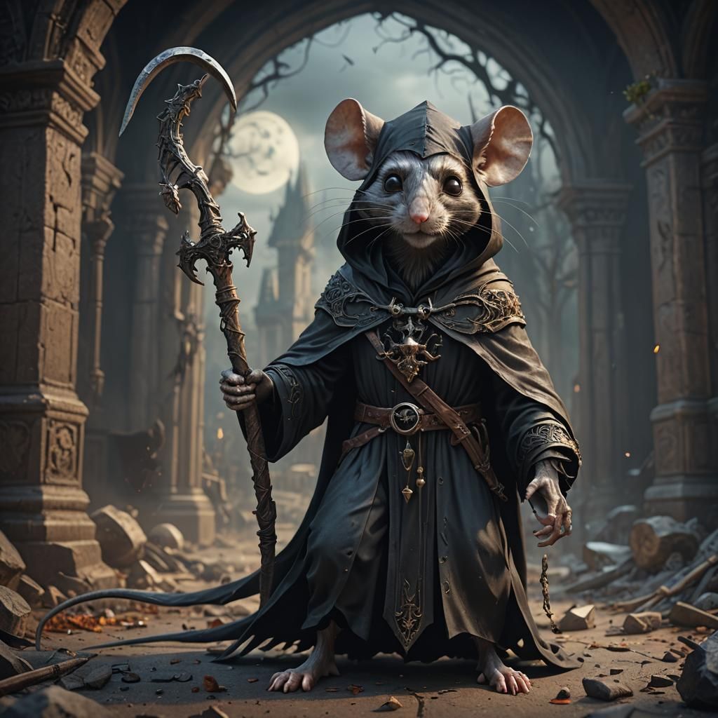 Mouse in Grim Reaper Style: Detailed Matte Painting