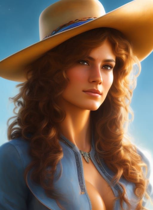 Latina Space Cowgirl Portrait in Impressionist Style
