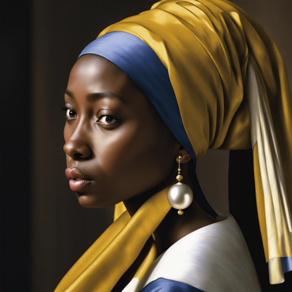 African Princess with Pearl Earring, Vermeer Style