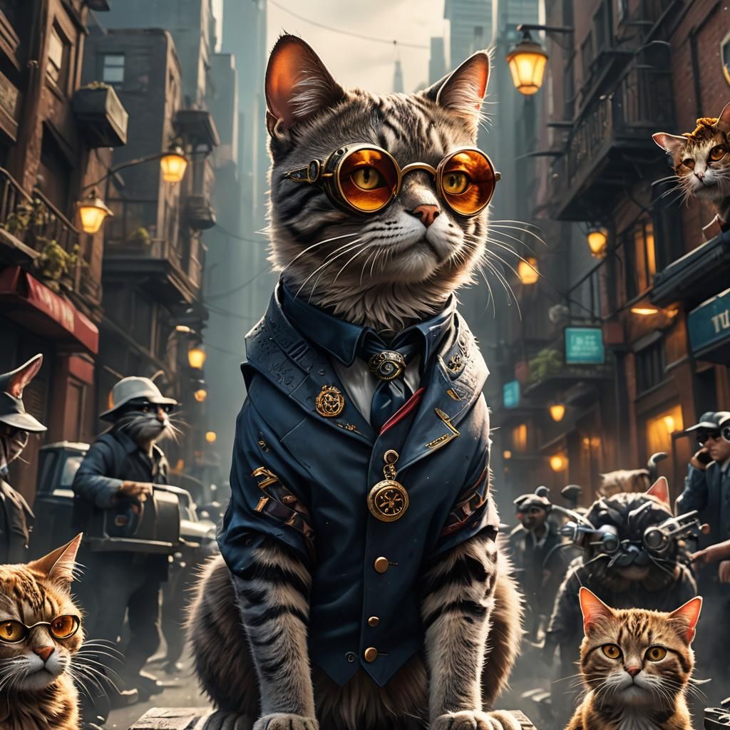 Cat in Goggles, Gangster Style, Detailed Matte Painting