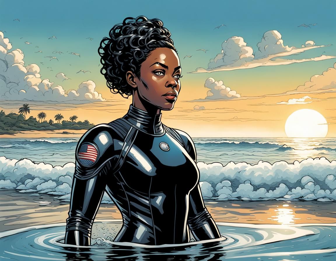 Black Woman Scuba Portrait in Comic Book Style