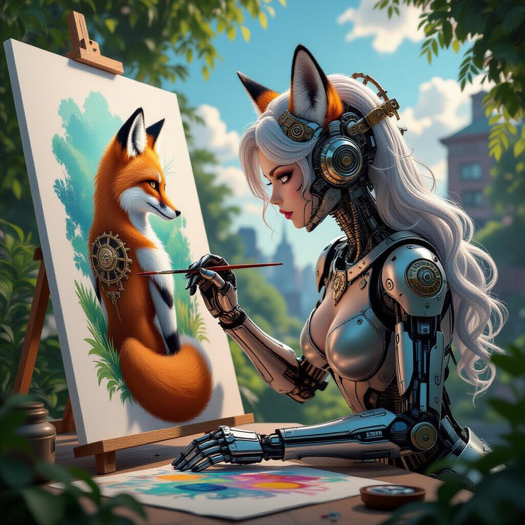 Anime Bio-Android Paints Werefox in Vibrant 3D Render