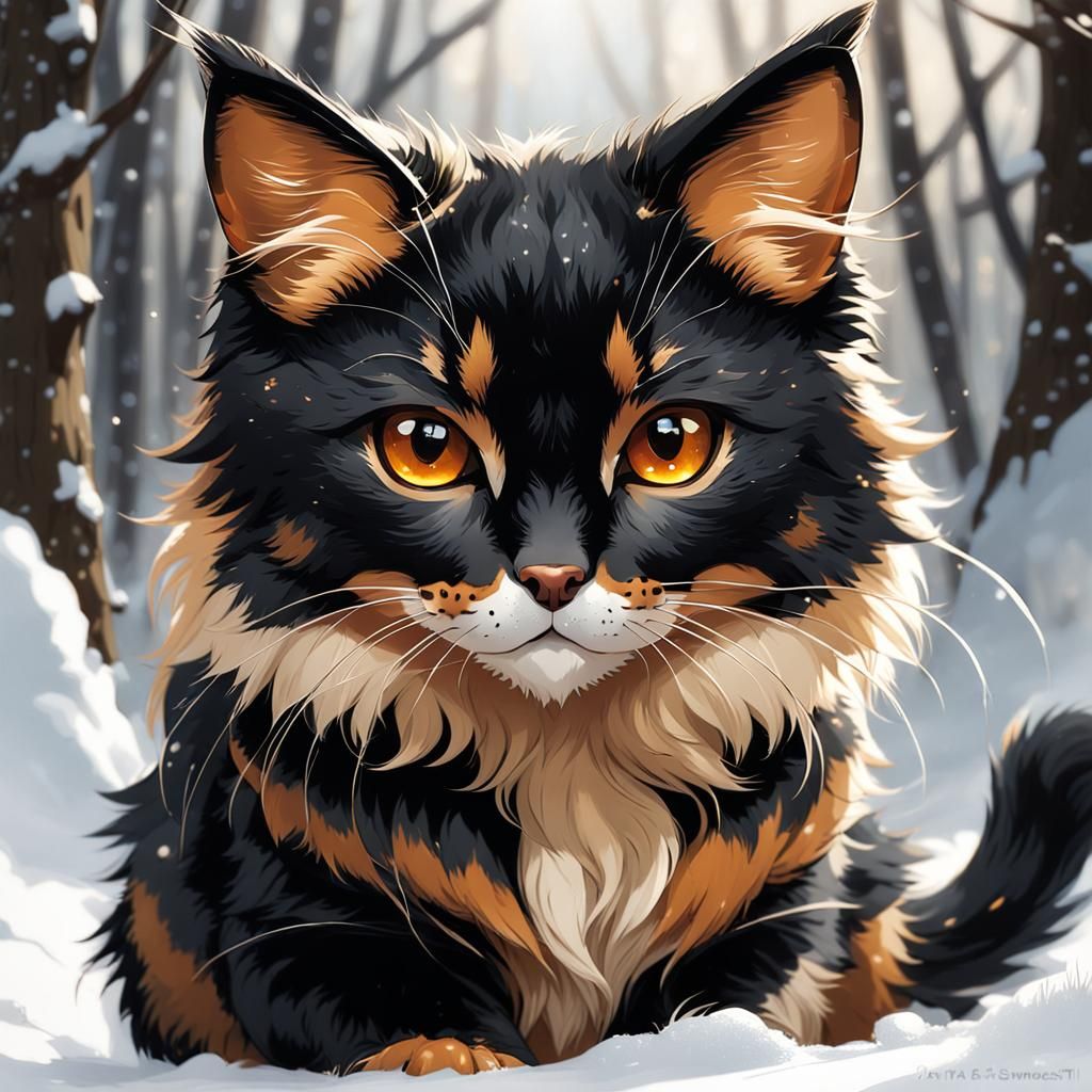 Adorable Tortoiseshell Cat with Amber Eyes