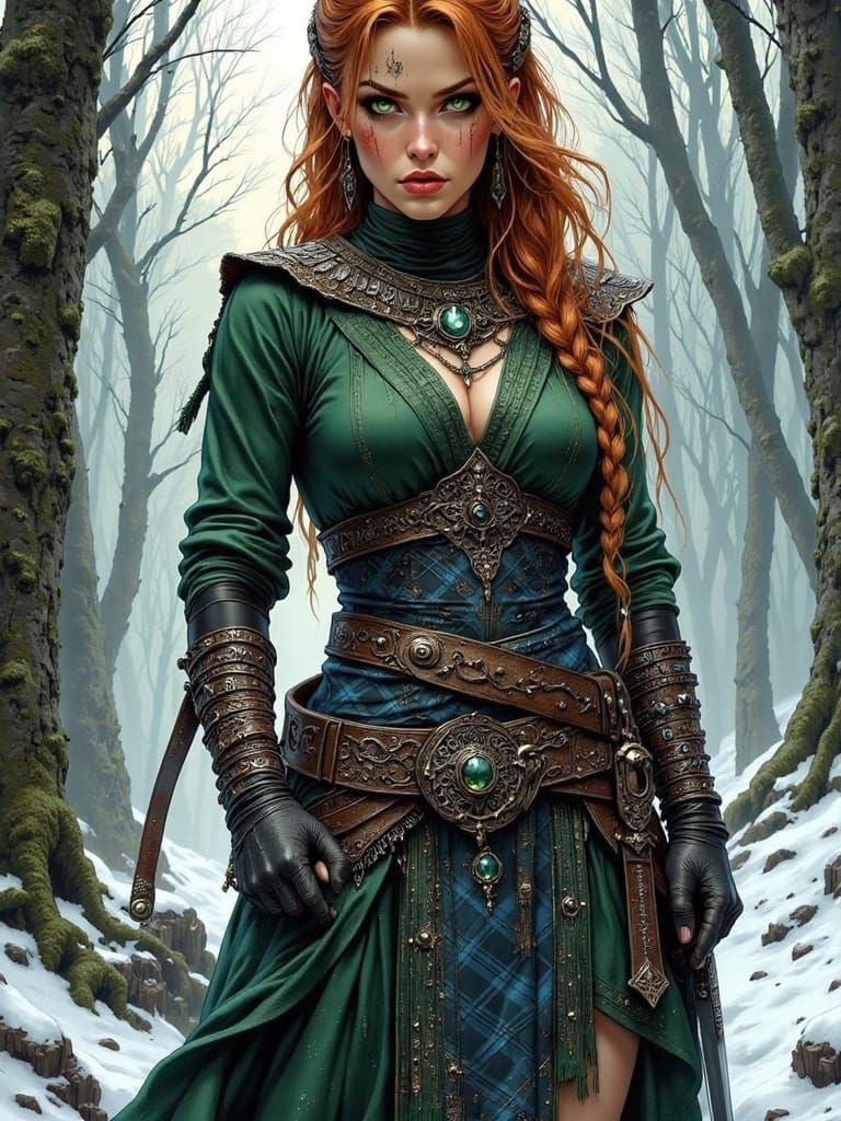 Barbarian Noblewoman in Iced Swamp, Oil Painting