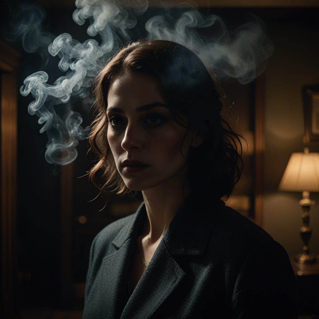 Moody Film Noir Portrait in Atmospheric Smoke