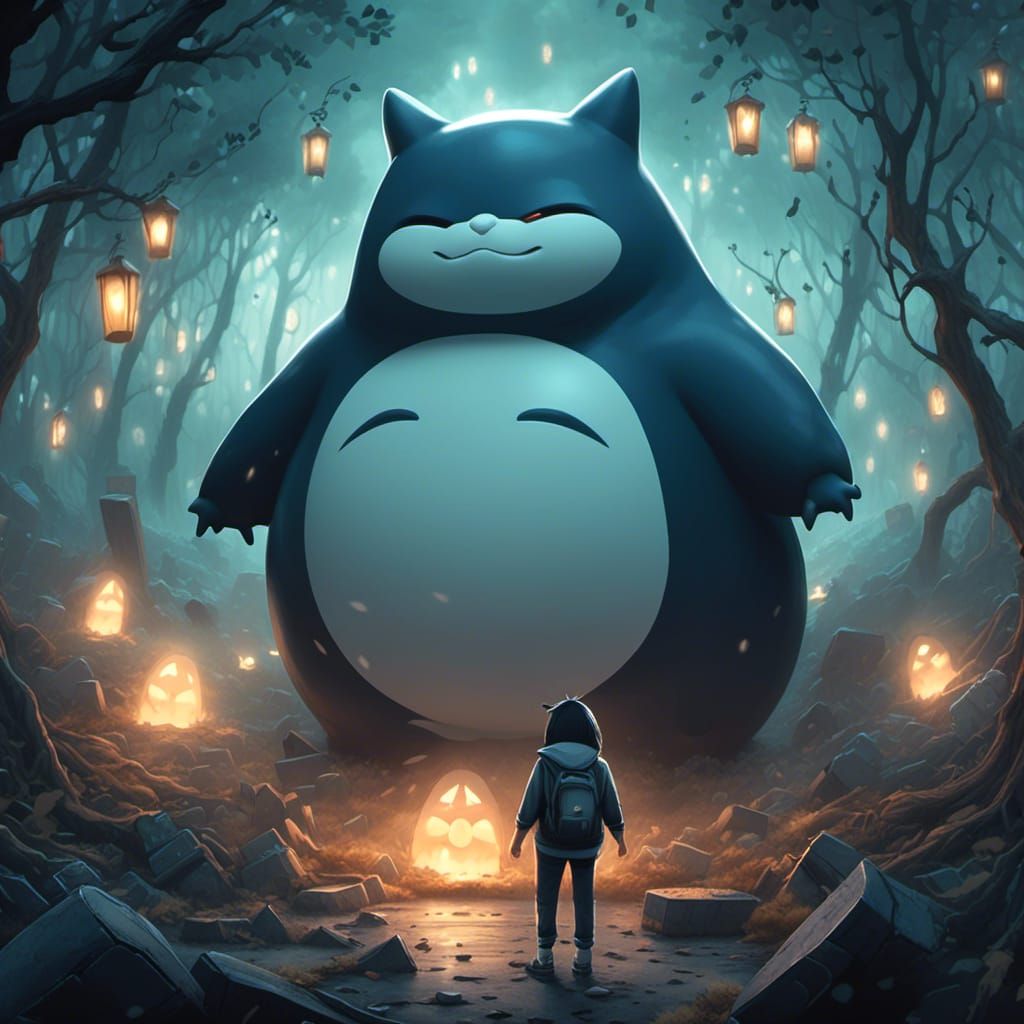 Eerie Snorlax in Graveyard Watercolor