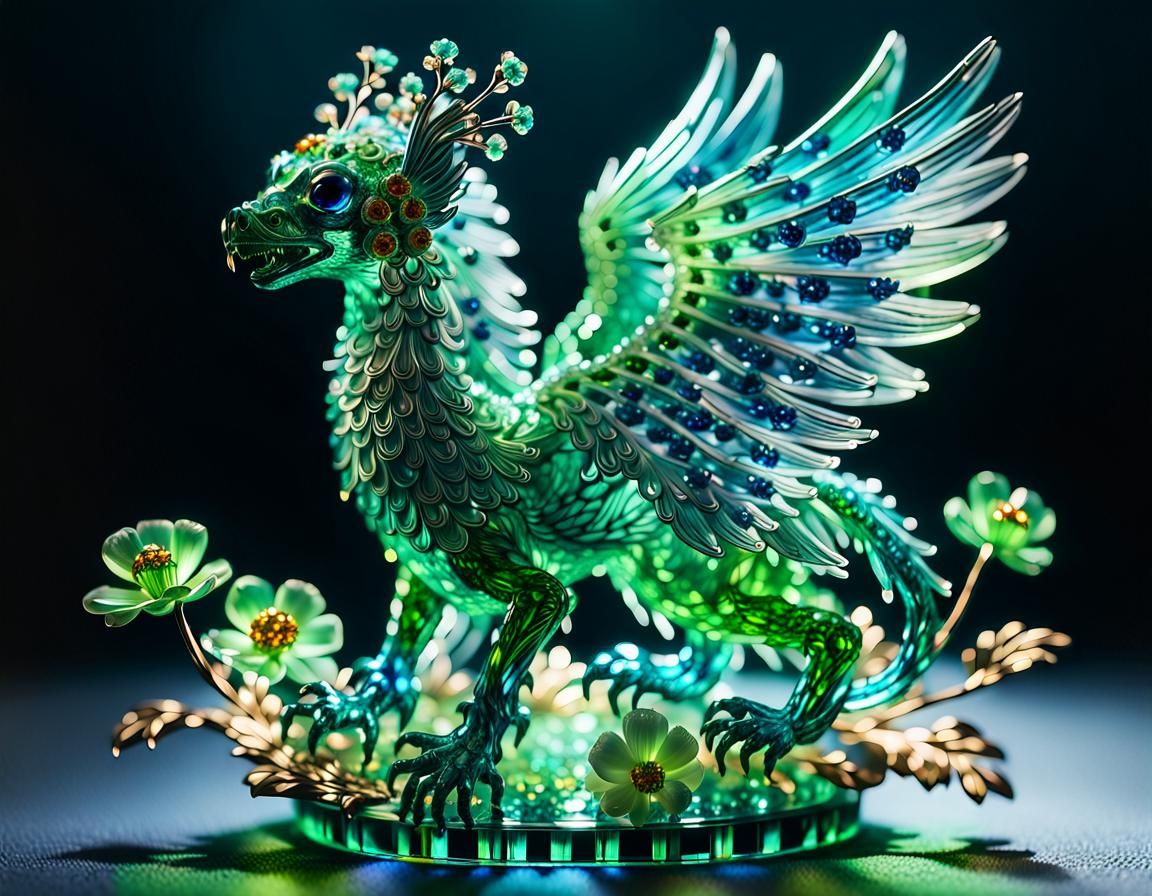 Bioluminescent Crystal Griffin Digital Sculpture