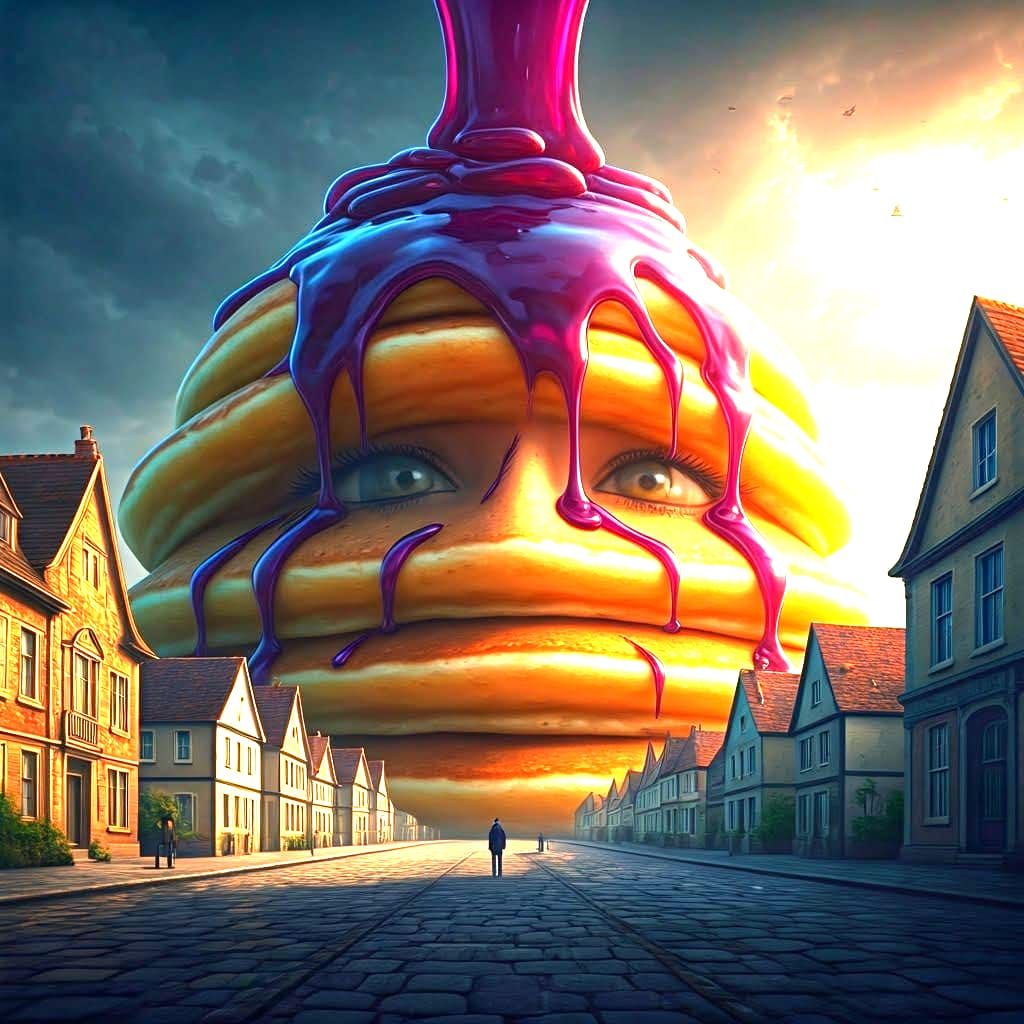 Giant Pancake Drenches Town in Purple Syrup