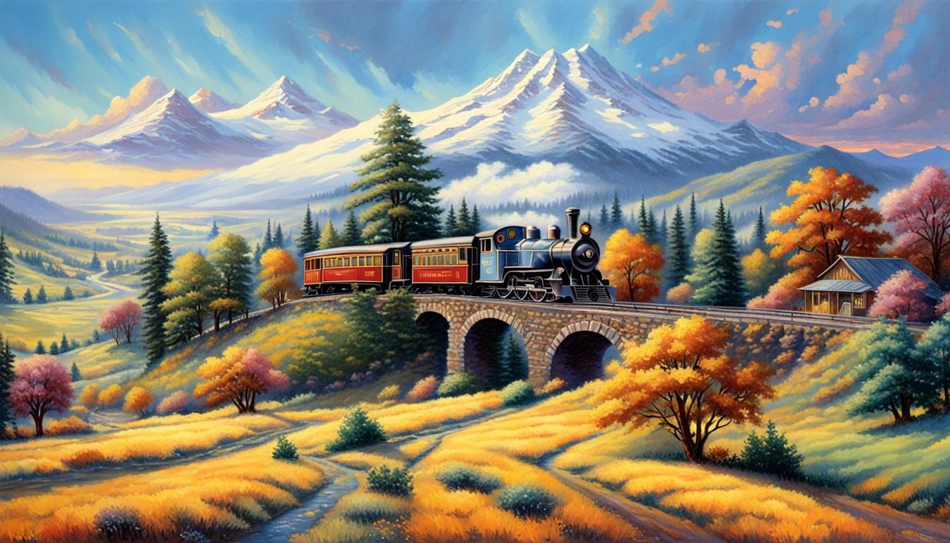 Yakima Train in 1980s Kinkade Style