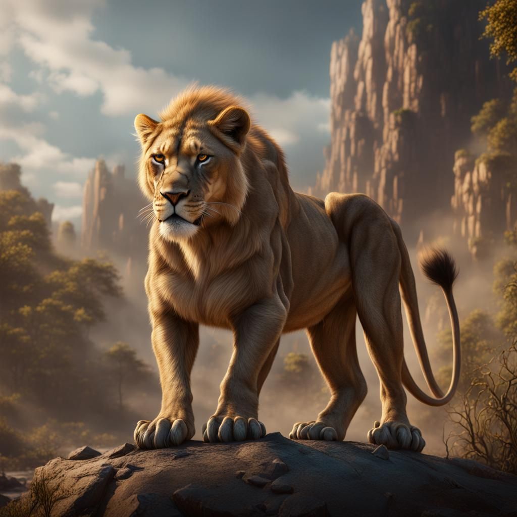 Detailed Lioness Matte Painting in Deep Color