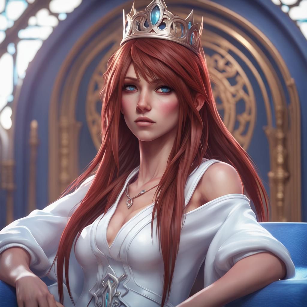Kairi Portrait on Blue Throne, Detailed Digital Art