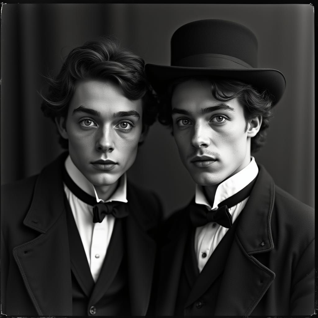 Vintage Portrait of Two Young Men in Period Attire