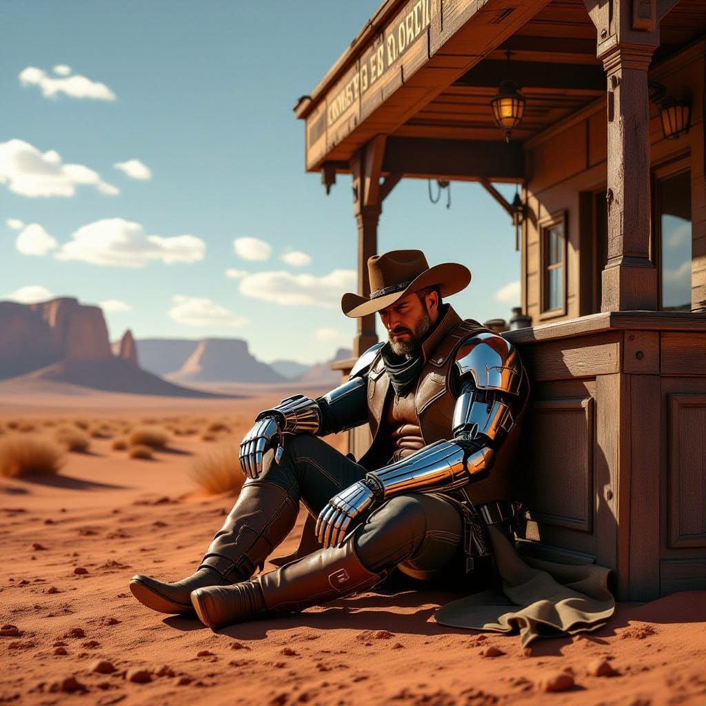 Space Cowboy on Mars in Cinematic Sci-Fi Western Style