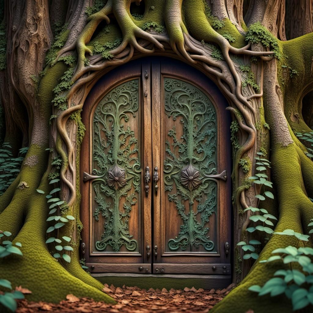 Enchanted Forest: Intricate Door to a Magical Realm